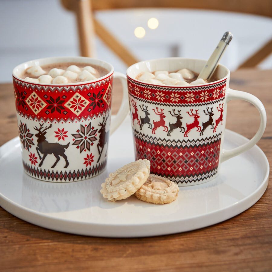Heie Schokolade, Tee, Kaffee, Glhwein aus Weihnachtsbechern im Norweger-Stil genieen, Kaffeebecher, Porzellan-Tasse Bild 2