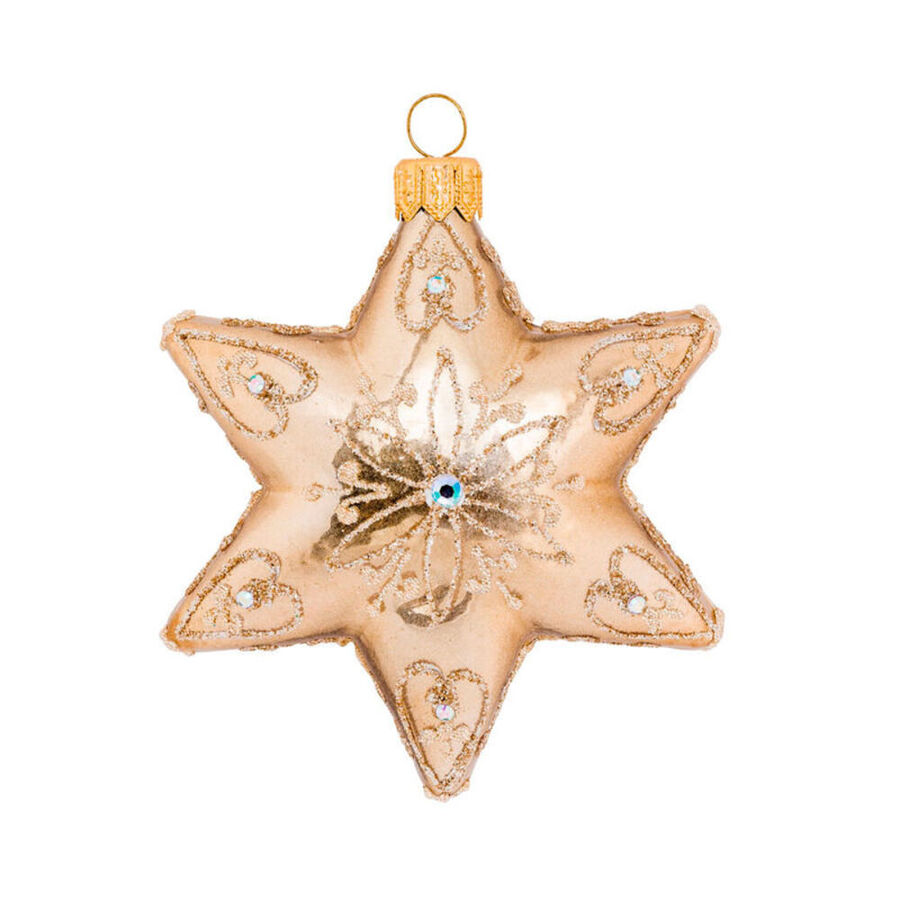 Mundgeblasene Christbaumkugeln in Sternform mit funkelnden Dekors Bild 2