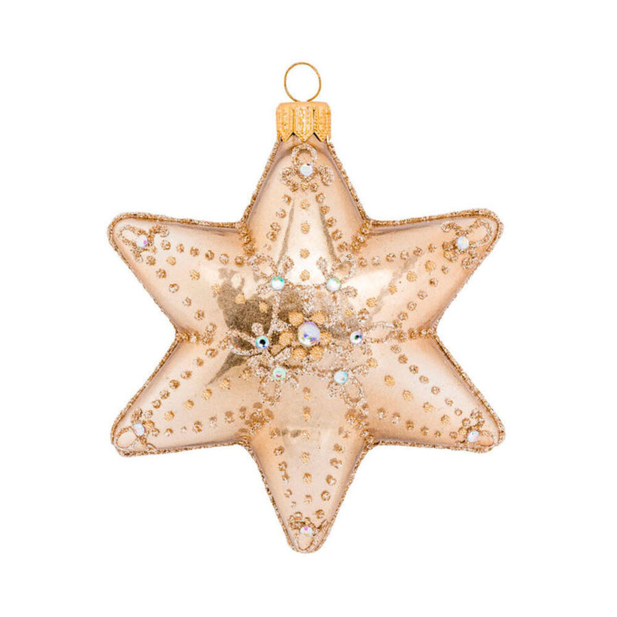 Mundgeblasene Christbaumkugeln in Sternform mit funkelnden Dekors Bild 3