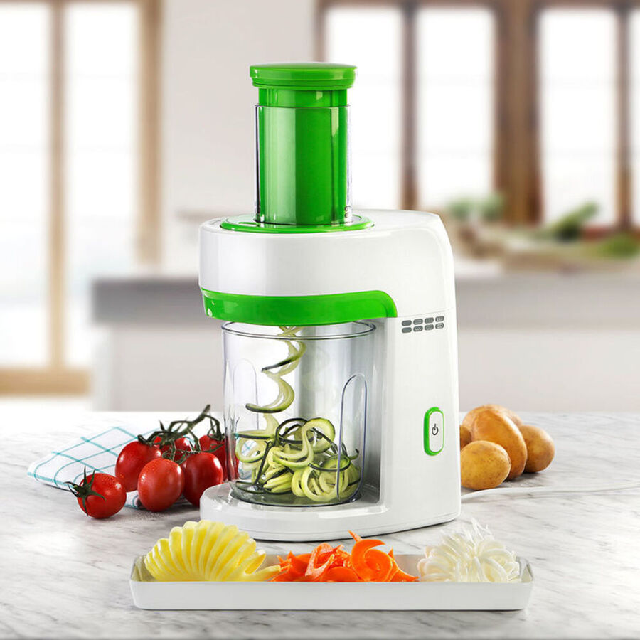 Amazon De Melissa 16310184 Elektrischer Spiralschneider 3 Schneideinsatze Ideal Fur Obst Und Gemuse Nudeln