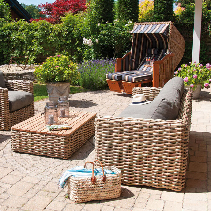 Premium LoungeGartensofa aus wetterfestem PolyrattanGeflecht Julia