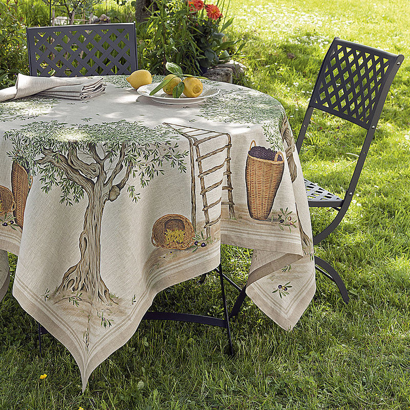 Küchentücher: Mediterrane Leinen-Tischwäsche mit kunstvoll gestaltetem Olivenmotiv Bild 2