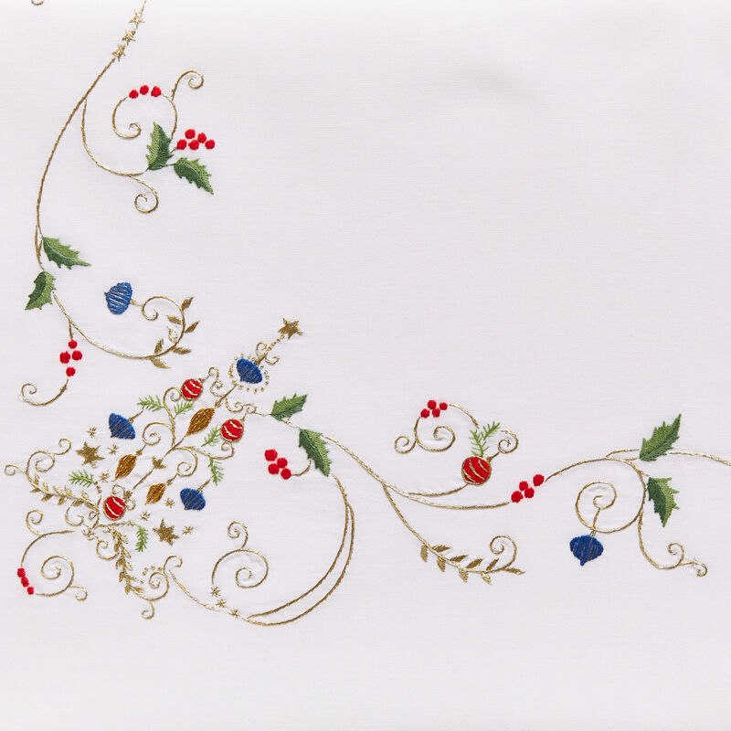 Feine, handbestickte Tischdecke mit Tannenbaum-Motiv, Serviette, Tafeldecke Bild 2