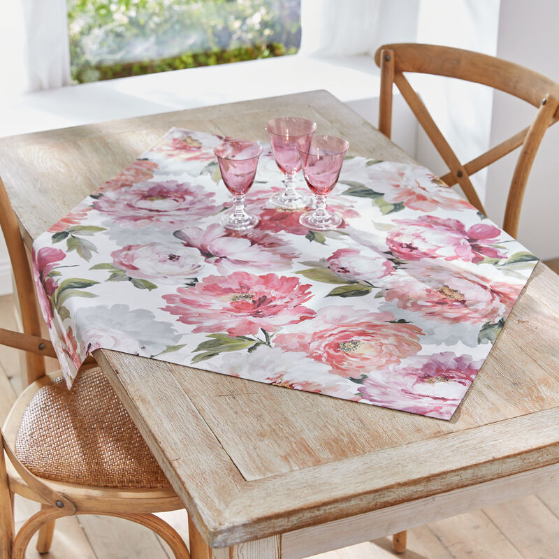 Romantische Baumwoll-Tischdecke mit aquarellierten Pfingstrosen Bild 2