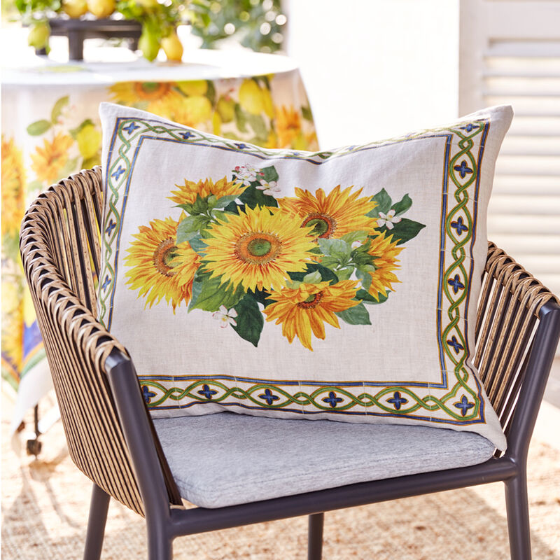 Noble Leinen-Kissenhlle 55 x 55 cm mit frischen Sonnenblumen Bild 2