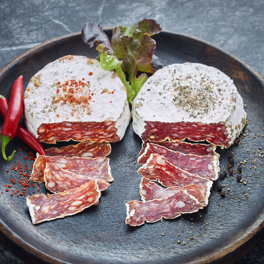 Baskische Salami-Spezialitt ohne Haut mit Piment d'Espelette, Wurst, Schwein Bild 2