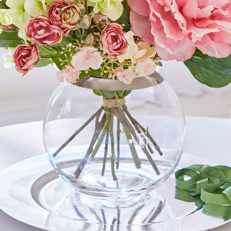 Mundgeblasene runde Vase mit Platinglasrand Bild 2