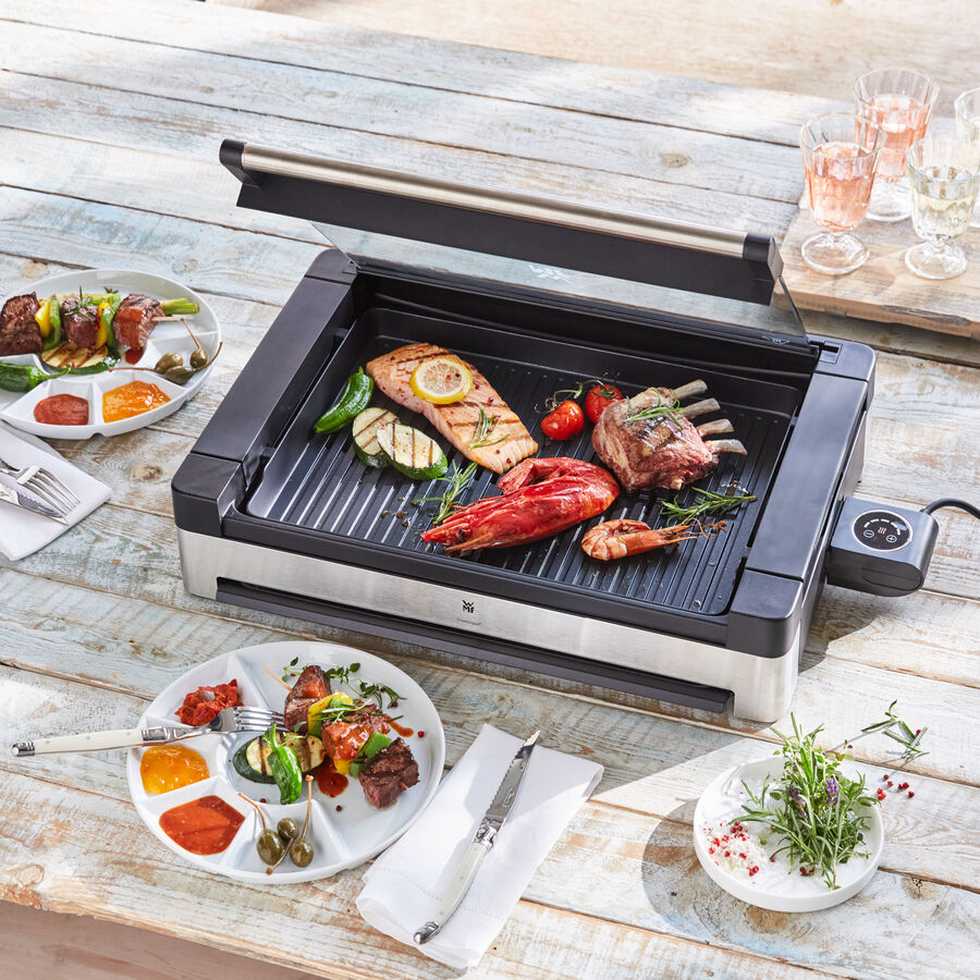 WMF-Glasdeckel-Tischgrill: Verhindert Fettspritzer, reduziert Gerche, erzielt supersaftige Grillergebnisse Bild 2