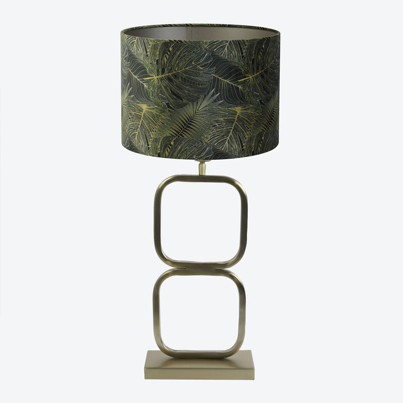 Textiler Lampenschirm mit edlem Bltterprint fr Tisch- oder Stehlampe, Zylinder, Lampenschirm, Tischleuchte Bild 3
