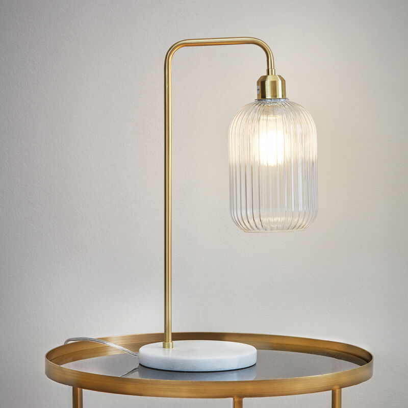 Tischlampe im aktuellen Marmor-Gold Design, Tischleuchte, Nachttischlampe, Lampenschirm Bild 2