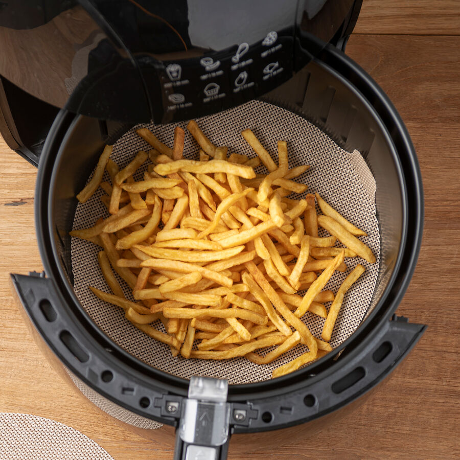 Runde Airfryer-Dauerbackmatte schtzt Heiluftfritteuse und Gargut, antihaft, Fritteuse Bild 3