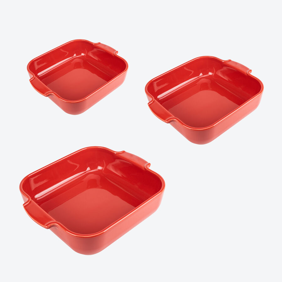 3er Set: Quadratische Hartkeramik-Auflaufformen: Ideal zum Backen und Servieren