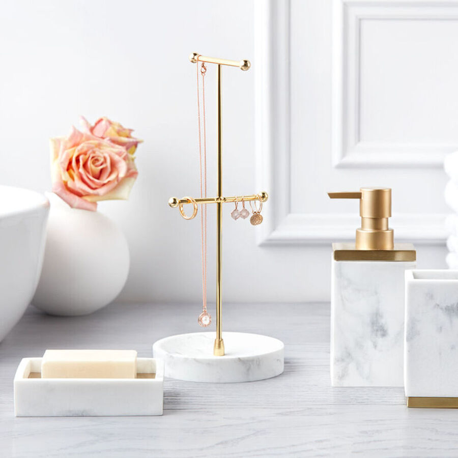 Praktischer Schmuck-Organizer in trendiger Marmoroptik mit Golddetails Bild 3