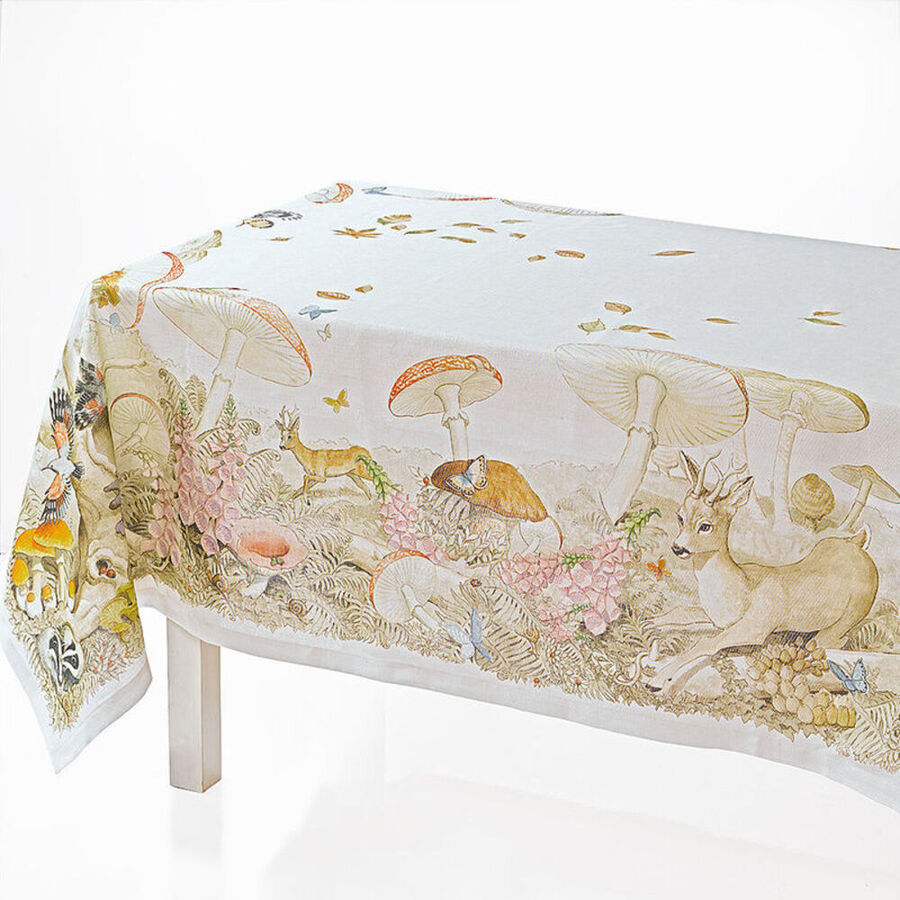 Stilvolle Leinen-Tischdecke mit herbstlichen Waldmotiven Bild 2