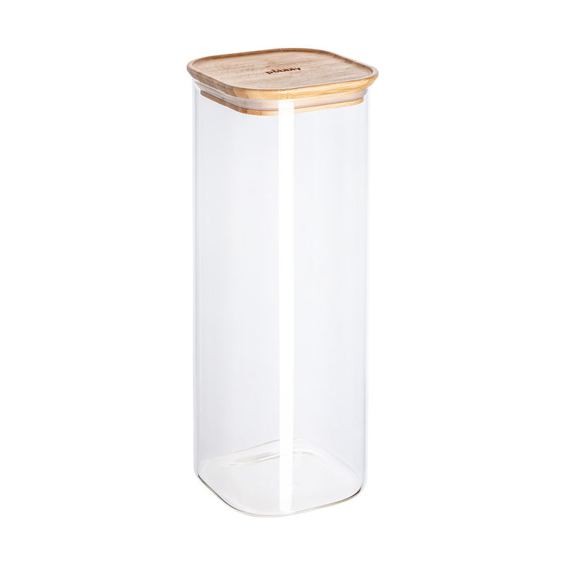 Platzsparender Glas-Vorratsbehälter mit Bambusdeckel: Stilvoll und sicher aufbewahren Bild 4