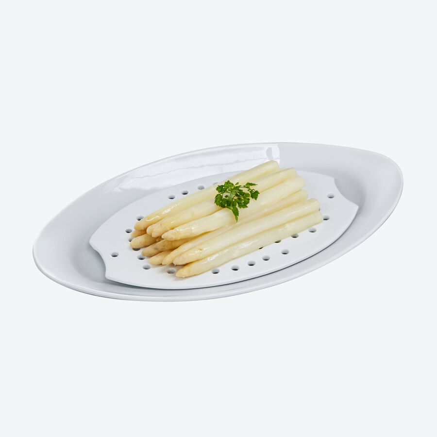 Abtropf- und Servierplatte aus Porzellan: Ideal fr Spargel, Gemse, Fisch, Fleisch