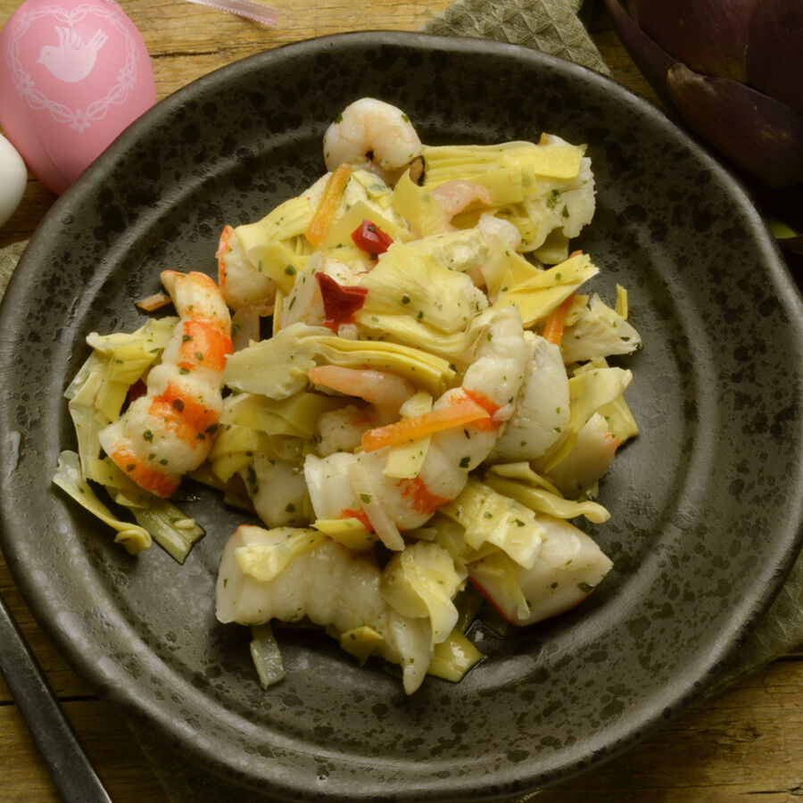 Alcachofas con Gambas -  Artischocken mit Garnelen