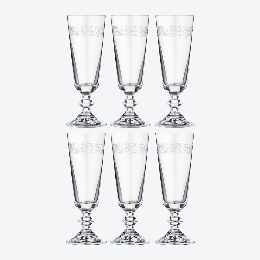Elegante Kristall-Sektglser mit filigranem Pantografie-Rankenmuster