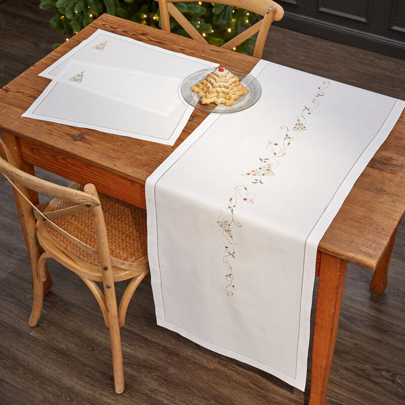 Tischdecke, Feiner, Tischläufer Tafeldecke mit Julia - Tannenbaum-Motiv, Serviette, Grote handbestickter Shop