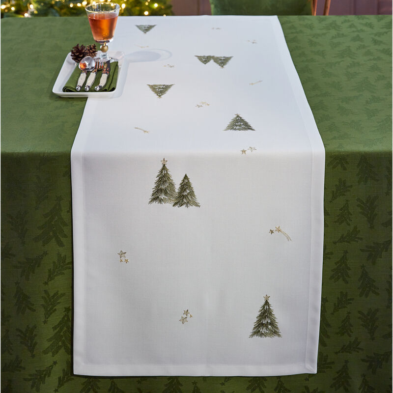Fleckgeschützter Tischläufer mit Weihnachts-Stickereien