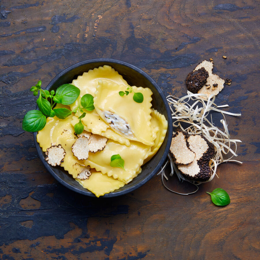 Frische toskanische Ravioli mit toskanischem Bianchetto-Trffel