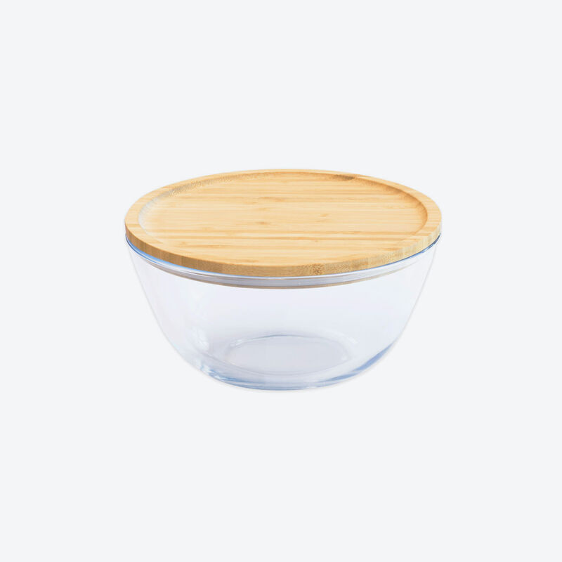 Glasschüssel mit Bambus-Silikondeckeln zum perfekten Aufbewahren und Servieren