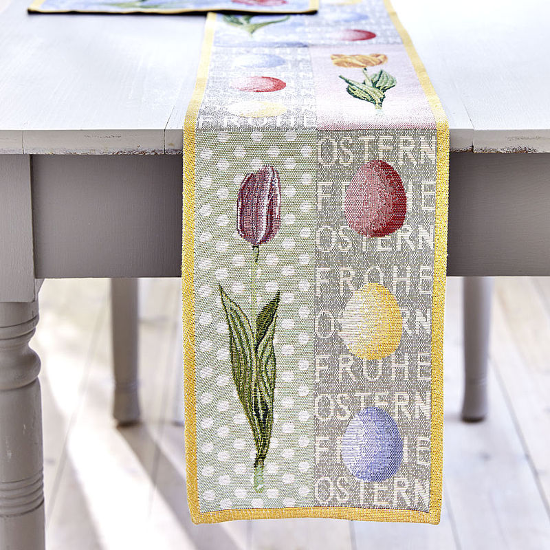 Gobelin Ostertischwäsche mit Tulpen, Läufer, 32x96 cm 2er Set