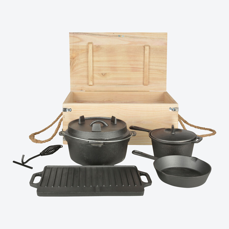 Groes 5-teiliges BBQ Dutch Oven Set fr drinnen und drauen