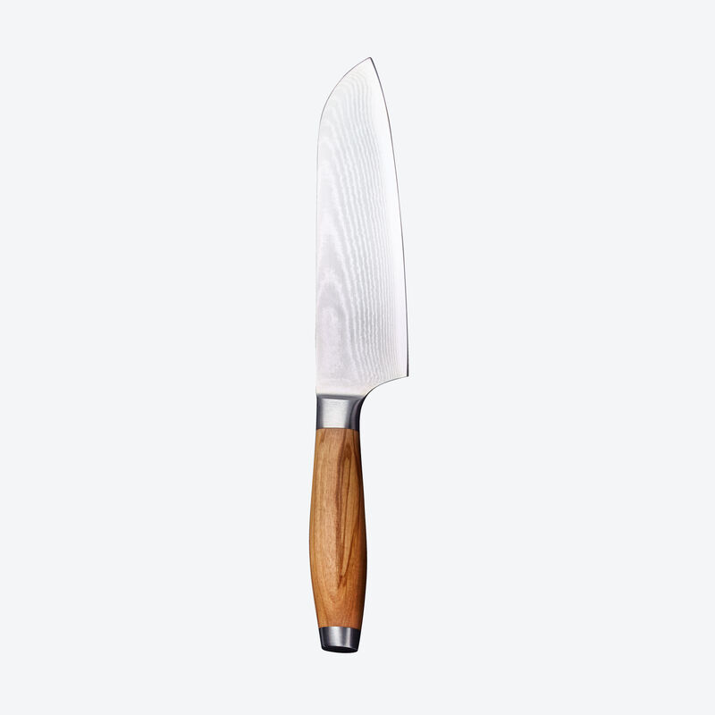 Groes Santokumesser: Premium-Damaszener-Messer mit edlen Olivenholzgriffen erfllen hchste Ansprche
