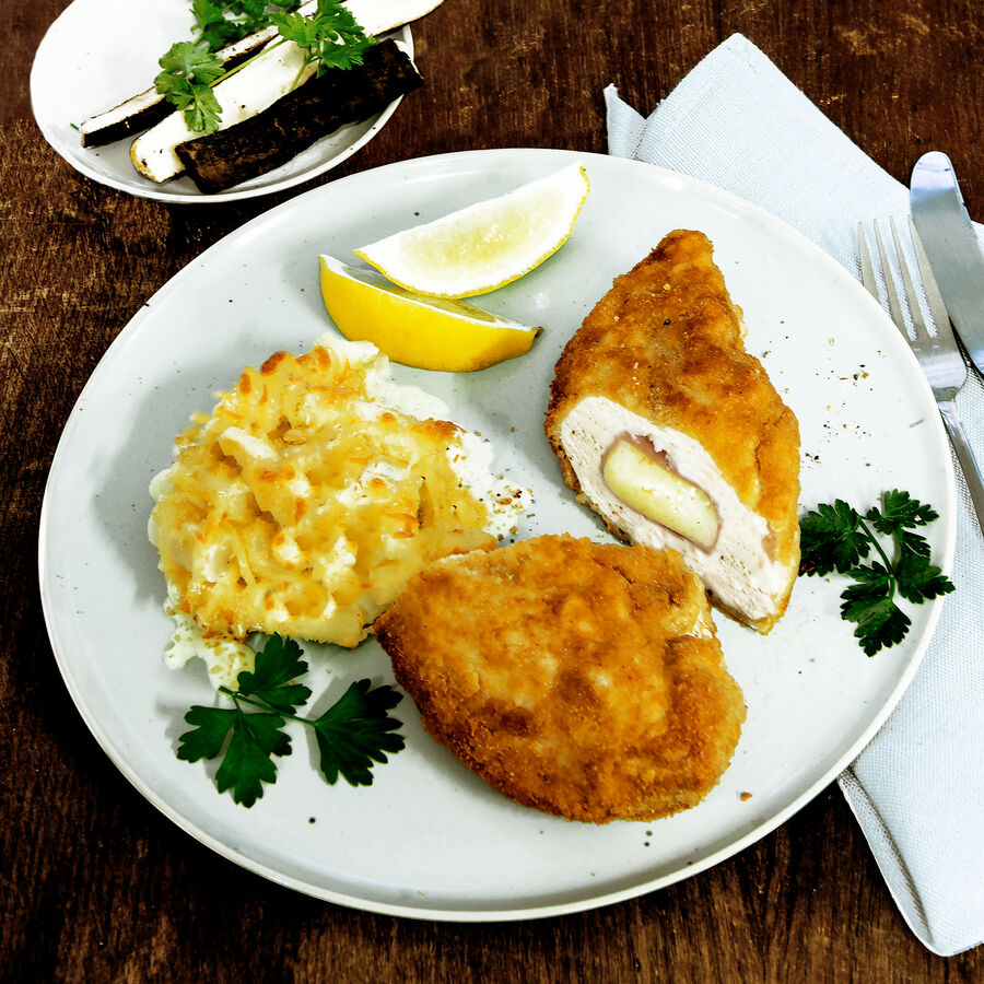 Hhnchenbrust Cordon Bleu mit Schwarzwurzel-Gratin