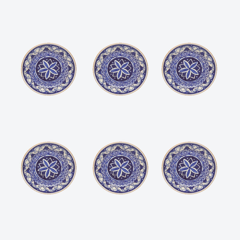 Handgefertigte Keramik-Dessertteller mit Azulejo Kachelmuster, Geschirr, Essgeschirr, Geschirrservice, Geschirrset, Tafelservice