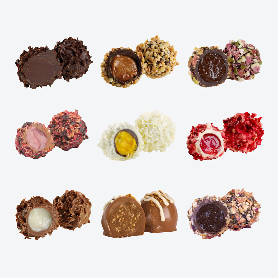 Handgefertigte Trffelpralinen inspiriert von der Natur, Pralinenmischung, Pralins-Schachtel, Schokoladentrffel