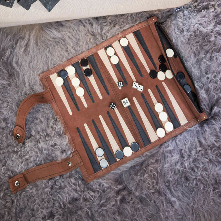 Handliches Reisespiel Backgammon aus hochwertigem Leder - Julia Grote Shop