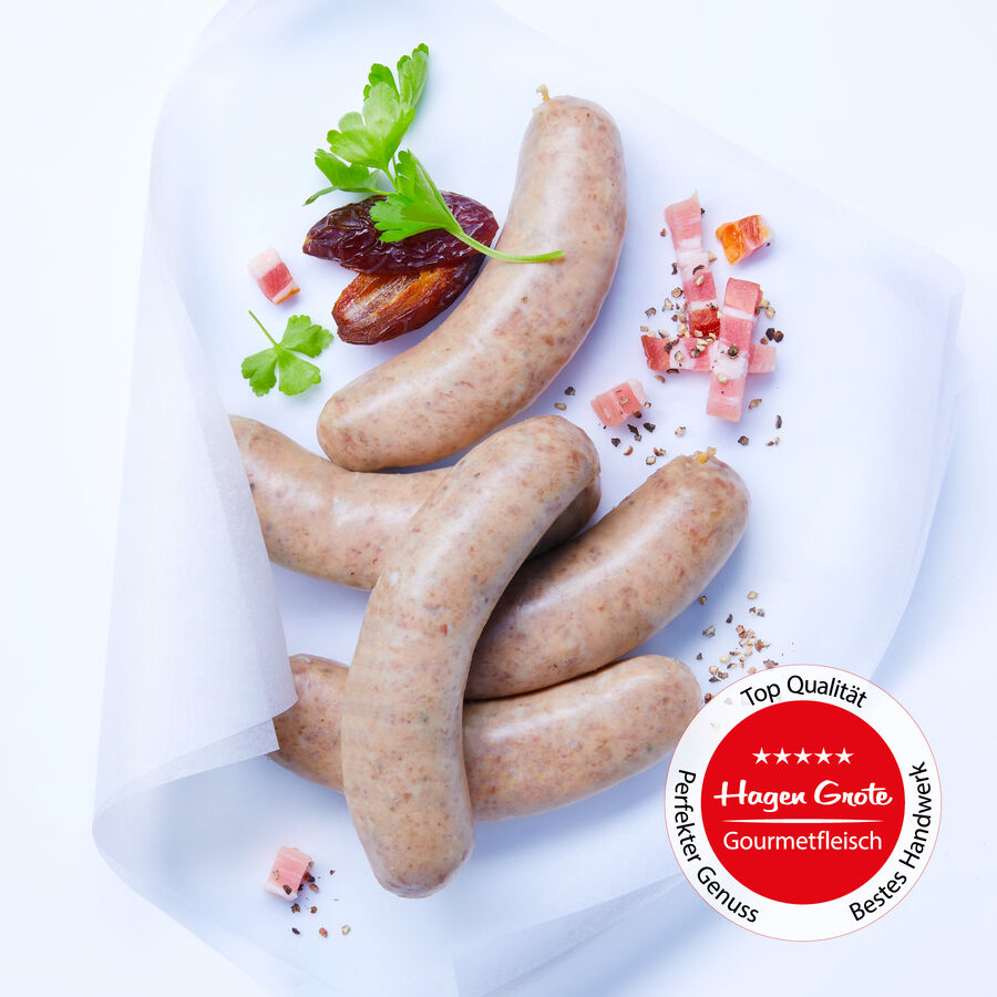 Hocharomatische Grill-Bratwurst vom Bentheimer Schwein mit Dattel-Bacon