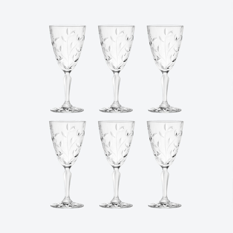Klassische Wein-Kristallgläser mit Blätterdekor für stilvollen Genuss