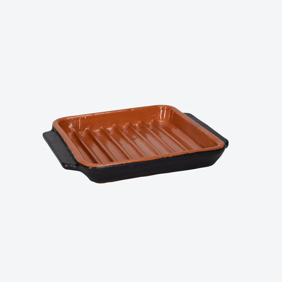 Klein: Bis 930 C flammfeste, rechteckige Terracotta-Grill- und Backformen