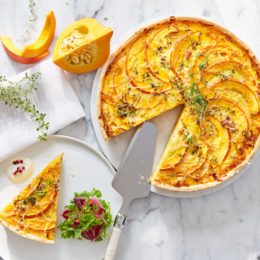 Krbis-Quiche mit Bergkse und Speck