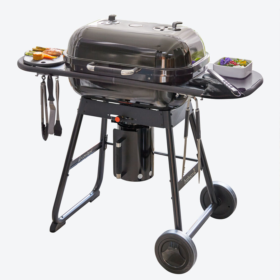 Luxuriser XL-Holzkohlegrill mit abnehmbarer Grillhaube und Pizza-Aufsatz