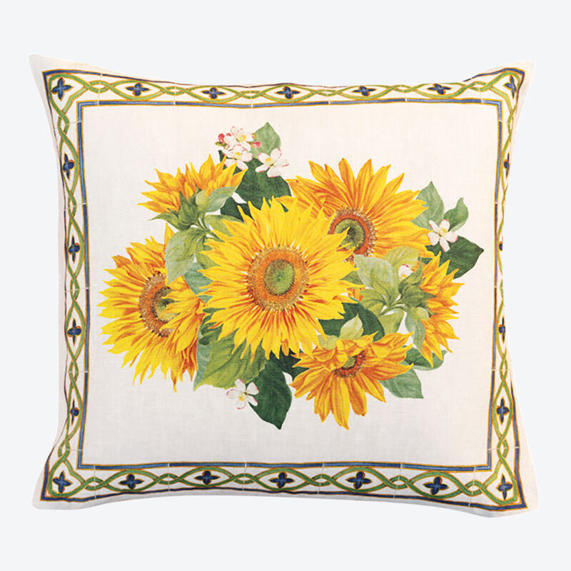 Noble Leinen-Kissenhlle 55 x 55 cm mit frischen Sonnenblumen