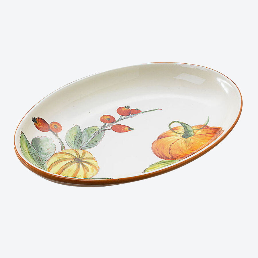 Ovale Platte: Hochwertige italienische Keramik mit herbstlichen Krbismotiven