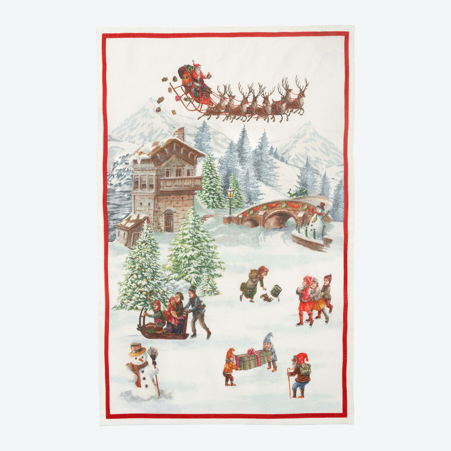Polier- und Glsertuch aus reinem Leinen mit nostalgischem Wintermotiv, Geschirrhandtcher, Kchentcher, Kchenhandtcher