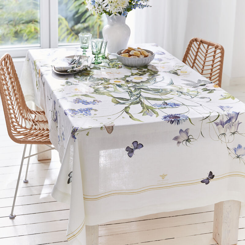 Premium Leinen-Tischdecke mit blauen Blten