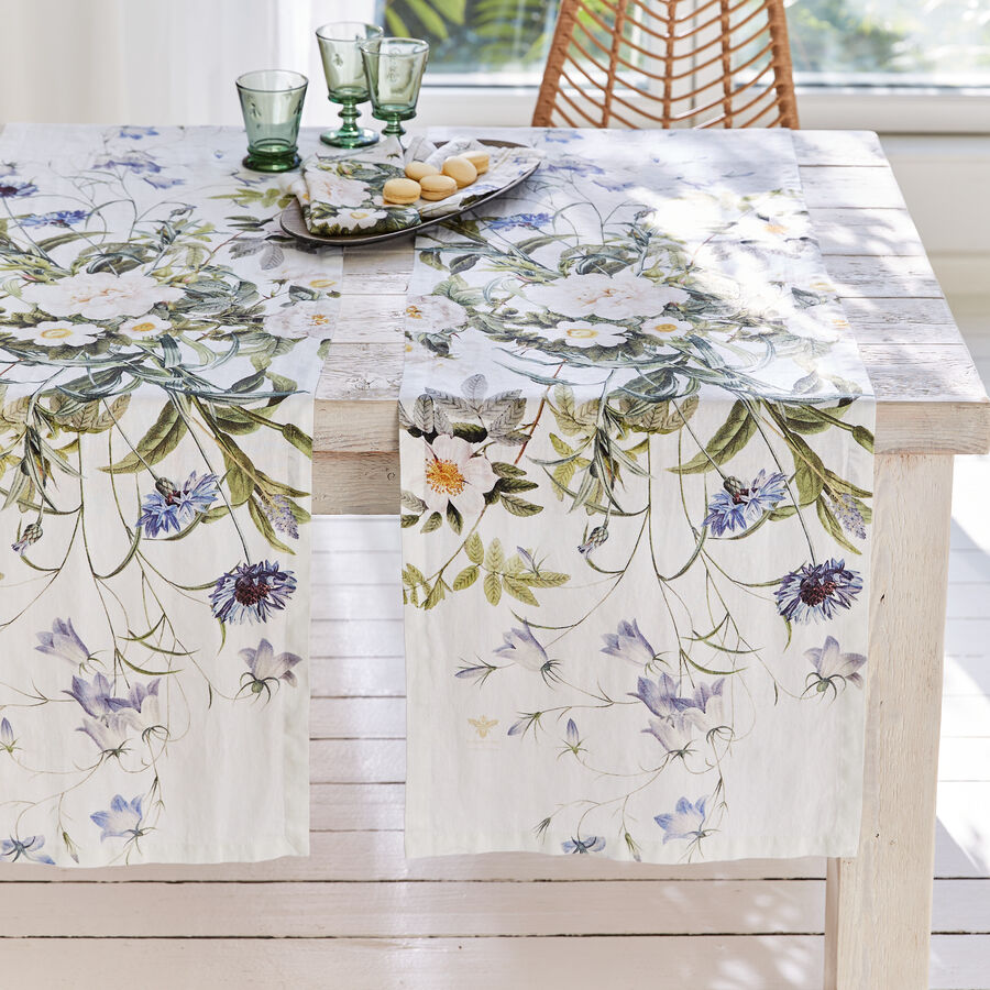 Premium LeinenTischläufer mit blauen Blüten Julia Grote Shop