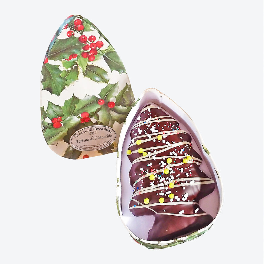 Sizilianischer Pistazien-Kuchen in weihnachtlicher Tannenbaumform