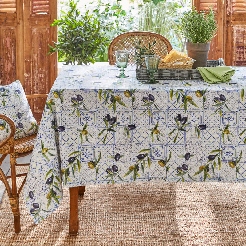 Sommerliche Oliven-Tischdecke aus pflegeleichter Baumwolle, Tischwsche, Tafeldecke