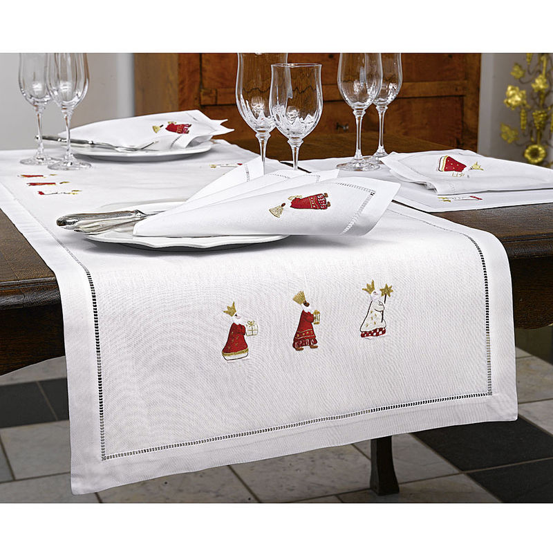 Tischläufer: Gestickte Weihnachtstischwäsche 3 Könige