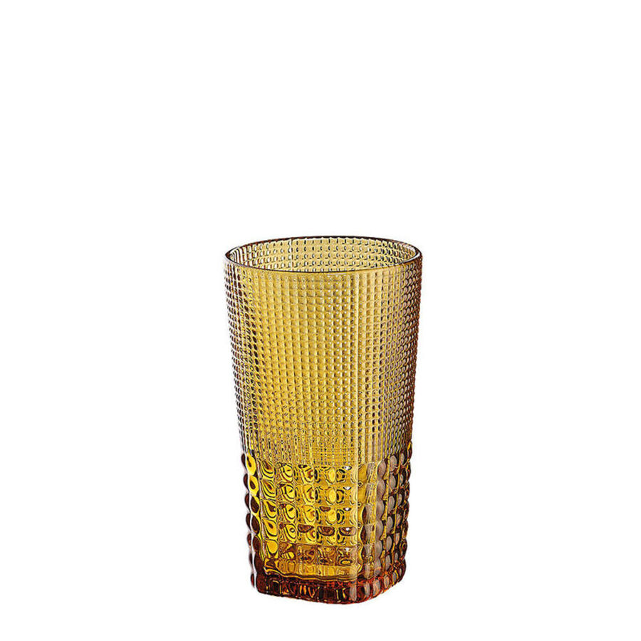 Wasserglas: Mundgeblasenes Glas mit attraktivem Relief in strahlenden Farben