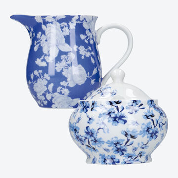 Produktbild fr ' Blau-weie Milchkanne und Zuckerdose mit Rosenmotiv'
