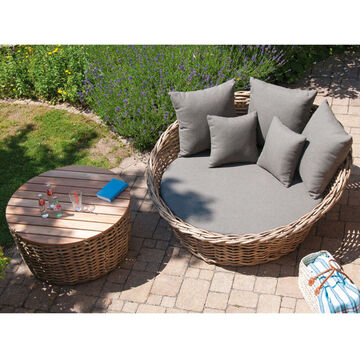   Premium Loungebett mit Beistelltisch aus wetterfestem Polyrattan-Geflecht
