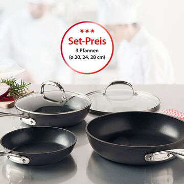 3-tlg. Hochraum-Pfannenset: professionell, hartanodisiert
